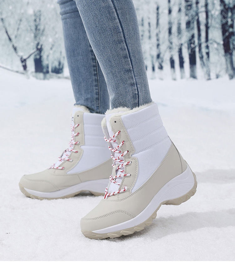 Botas de Nieve para Mujer con Plataforma, Antideslizantes, Zapatos de Invierno con Forro de Piel, Botines de Invierno para Mujer, Cuñas Impermeables, Botas Altas hasta el Muslo.