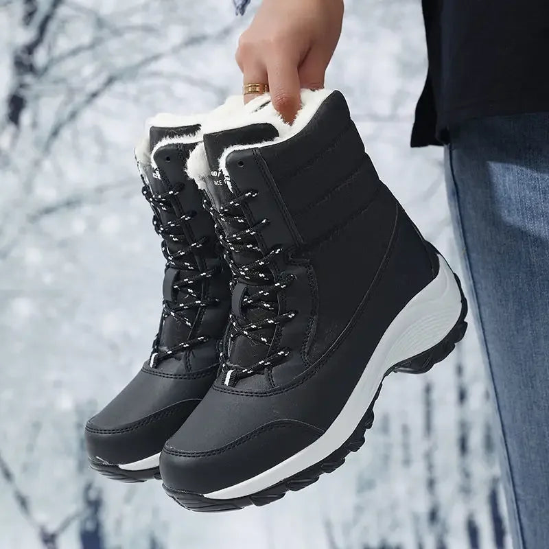 Botas de Nieve para Mujer con Plataforma, Antideslizantes, Zapatos de Invierno con Forro de Piel, Botines de Invierno para Mujer, Cuñas Impermeables, Botas Altas hasta el Muslo.