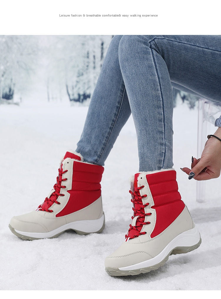 Botas de Nieve para Mujer con Plataforma, Antideslizantes, Zapatos de Invierno con Forro de Piel, Botines de Invierno para Mujer, Cuñas Impermeables, Botas Altas hasta el Muslo.