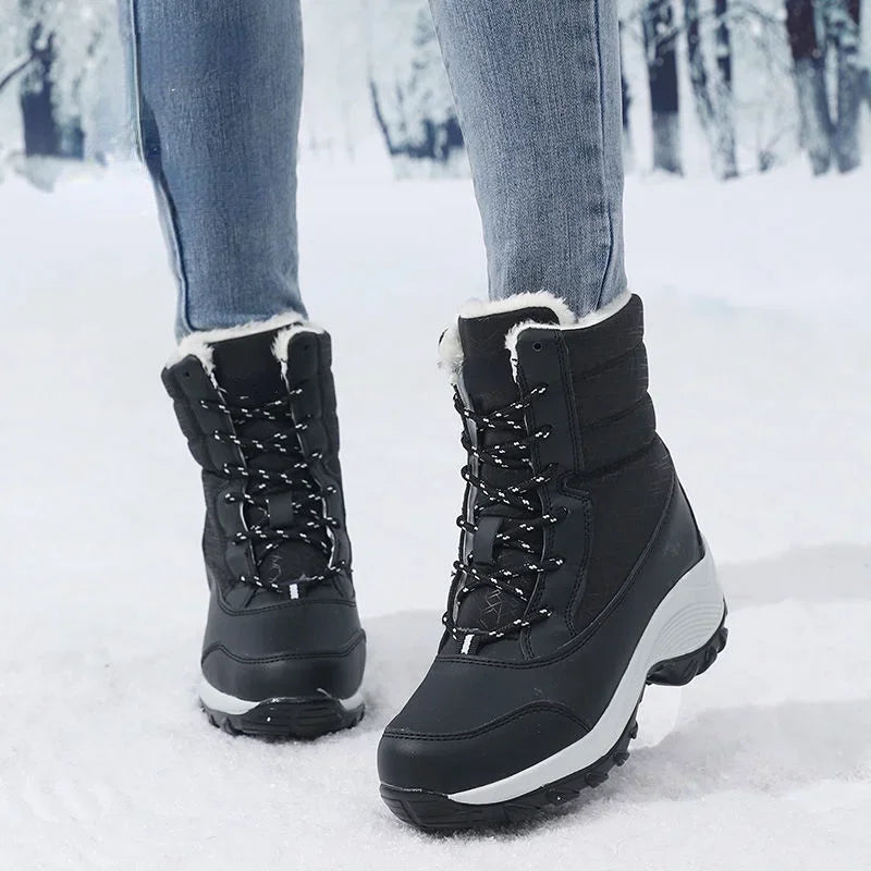 Botas de Nieve para Mujer con Plataforma, Antideslizantes, Zapatos de Invierno con Forro de Piel, Botines de Invierno para Mujer, Cuñas Impermeables, Botas Altas hasta el Muslo.